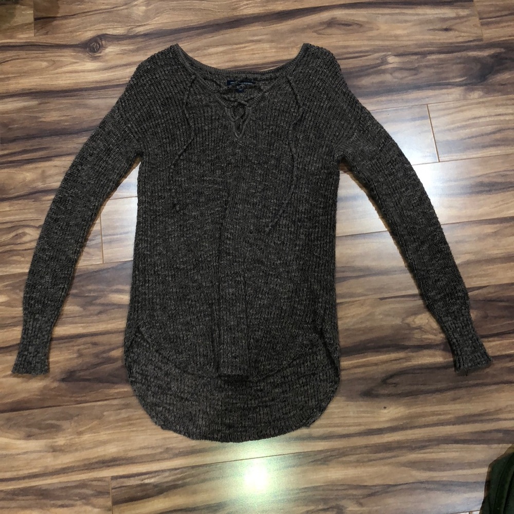 Brown American Eagle Sweater with Crossed V-neck